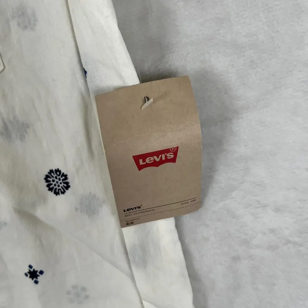 Levi's Shirt Mens Medium White Geometric Short Sleeve Button Front Casual Summer